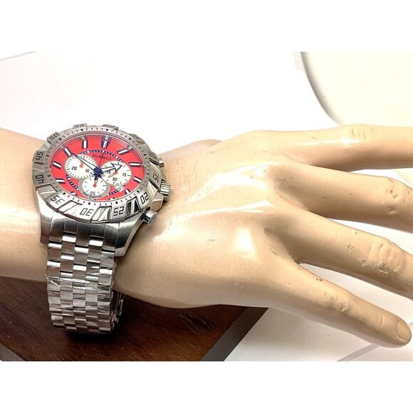 Roberto Bianci Men's Watch 7060M Red Dial Swiss Quartz Chronograph Steel 48mm - Picture 5 of 15